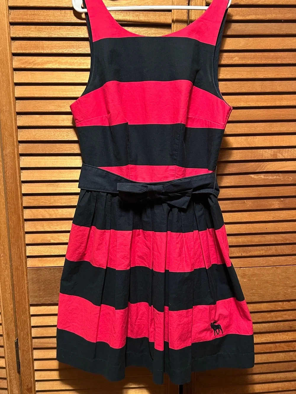 Abercrombie & Fitch Navy Blue and Pink  Striped Sleeveless Dress with Waist Bow
